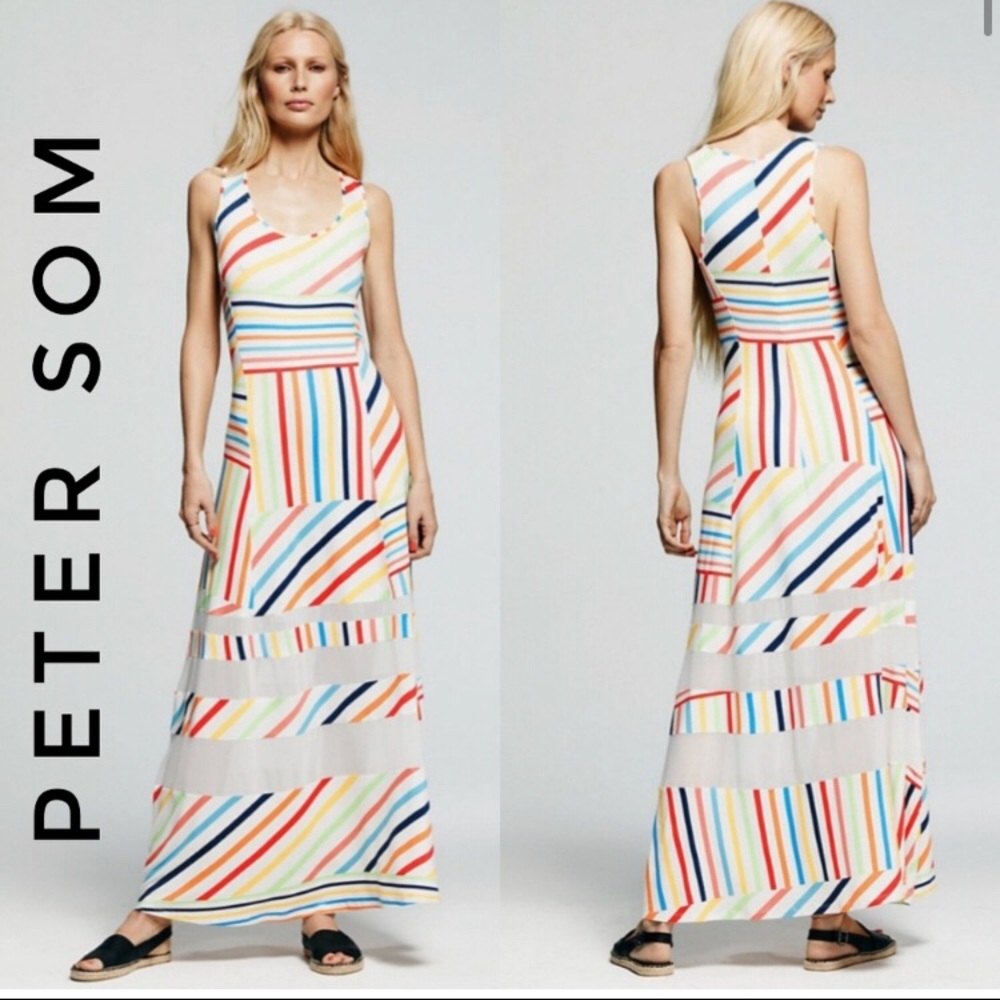Peter Som Design Nation Rainbow Striped Maxi Dress XL